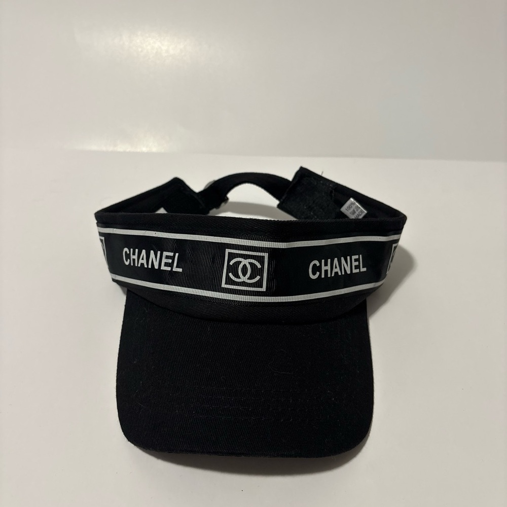 CHANEL Black and White Logo Visor